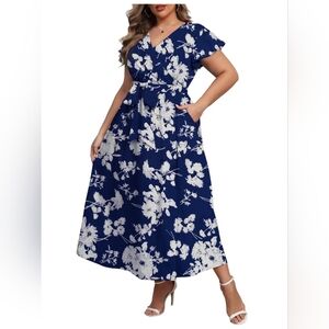 Maxi Dress Boho Floral Butterfly Sleeve V Neck Flowy